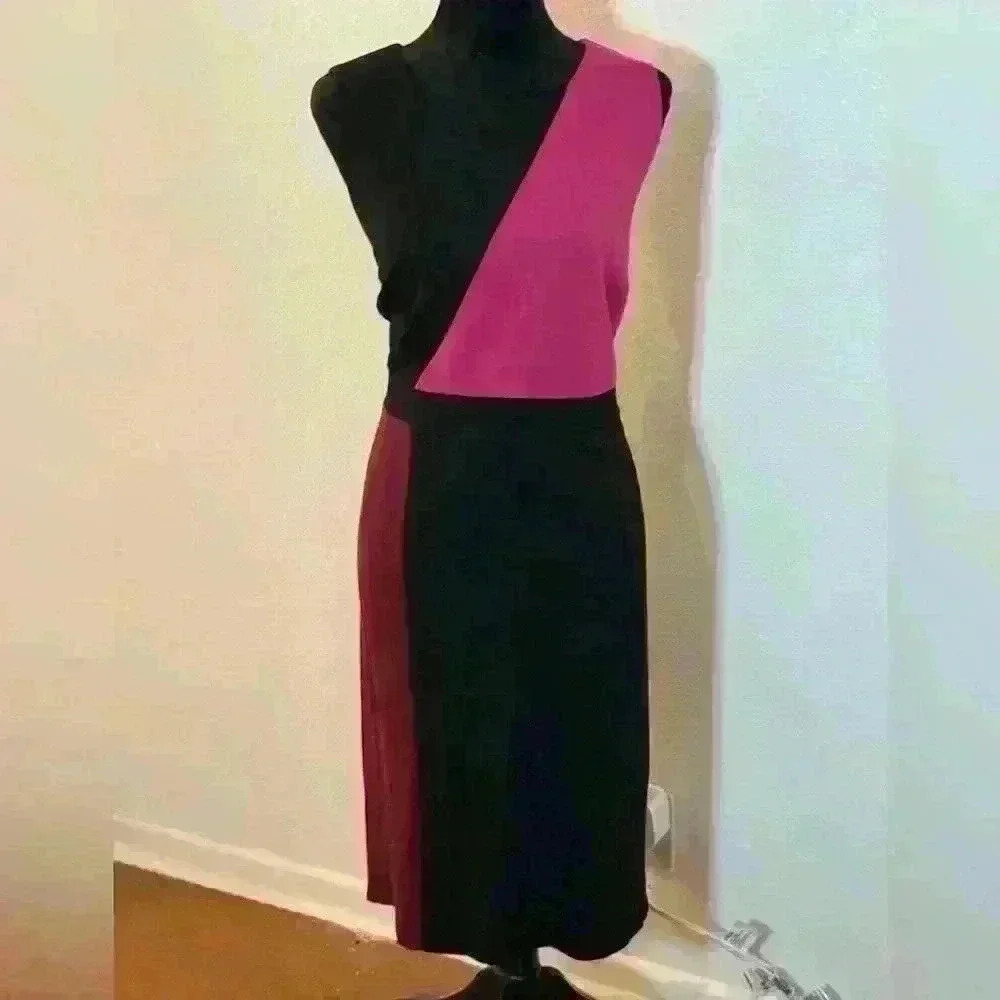 Lane Bryant Pink/Black/Red Colorblock Sleeveless Midi Dress